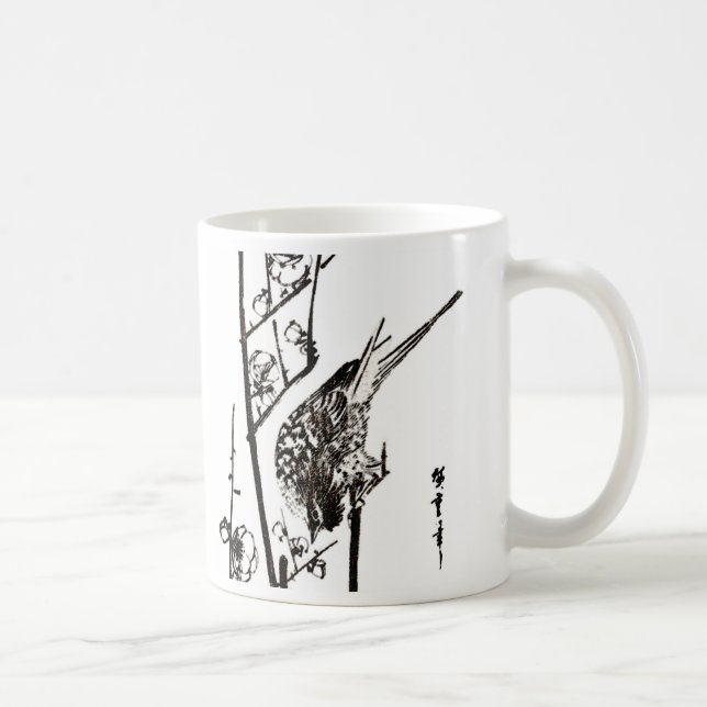 Caneca Pássaro Japonês em uma ramificação - Preto e Branc (Direita)