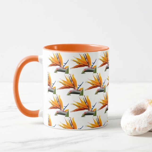Caneca Pássaro Laranja do Padrão de Planta do Paraíso em  (Com Donut)