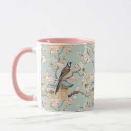 Caneca Pássaro Oriental Pastel e Frutas