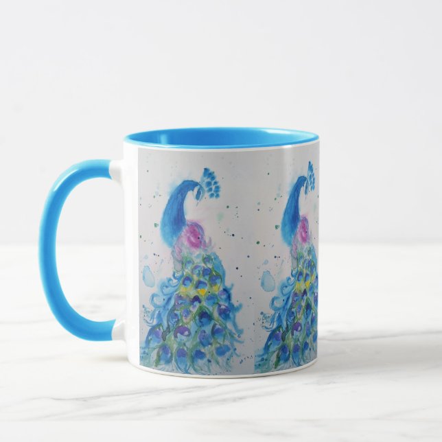 Caneca Pássaro Pavão Azul Elegante Molho Azul (Esquerda)