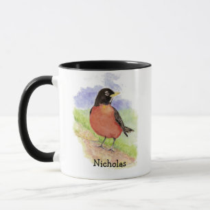 Caneca Pássaro Robin Garden Americano de Aquarela Persona