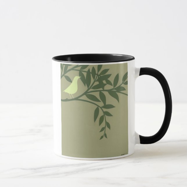 Caneca Pássaro Verde Empoleirado na Ramificação Verde (Direita)