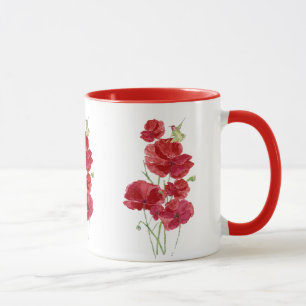 Caneca Pássaro vermelho do colibri das flores das