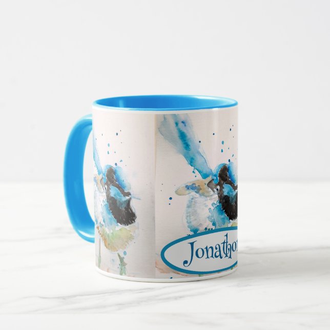 Caneca Pássaros australianos pintados por aquarela azul (Frente Esquerda)