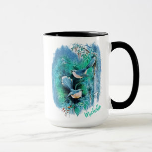 Caneca Pássaros Azuis Invernos Pintando Com Nome Mug