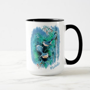 Caneca Pássaros Azuis Invernos Pintura Com Nome