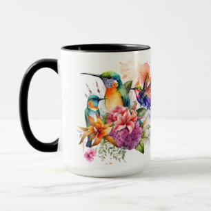Caneca Pássaros Beijos com Flores Bonitas