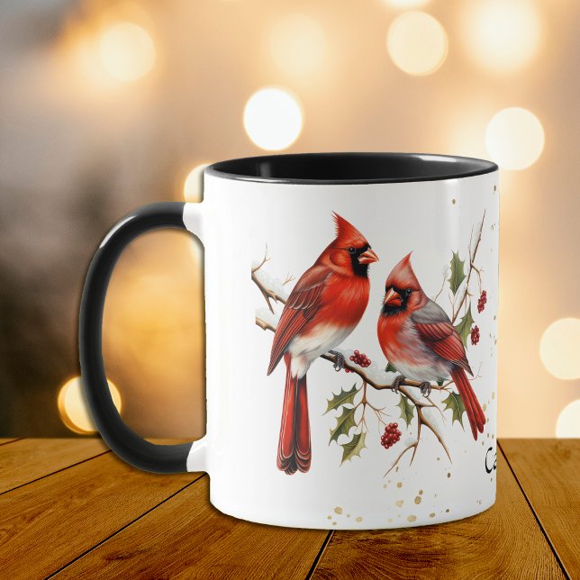 Caneca Pássaros Cardinais das Berries Vermelhas (Criador carregado)