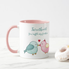 Caneca Pássaros cor-de-rosa e Dia de os namorados branco