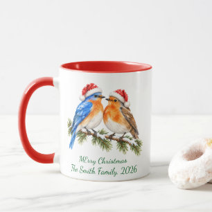 Caneca Pássaros de Natal Rústicos Galho de Pinheiro Verme