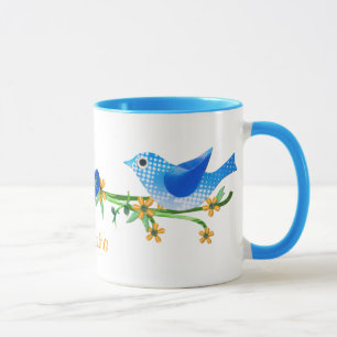 Caneca Pássaros de papel Nome personalizado Mug Azul