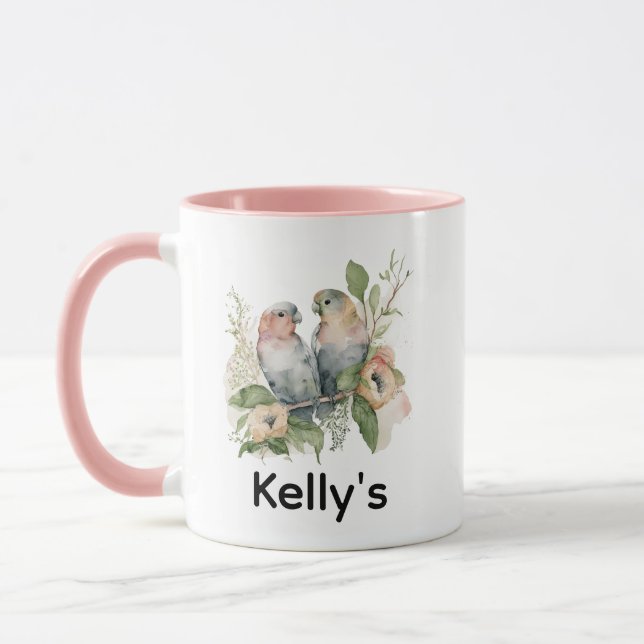 Caneca Pássaros do Amor em Aquarelas Pastel (Esquerda)