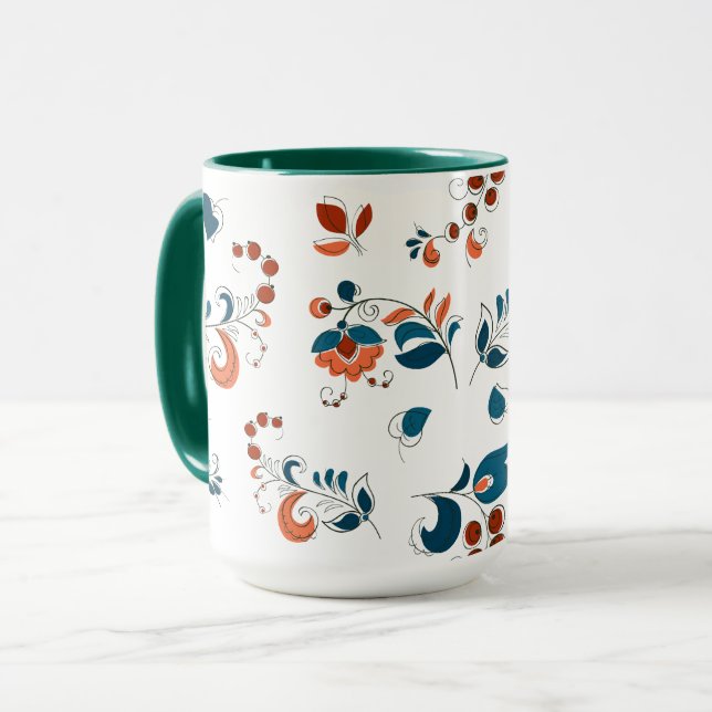 Caneca Pássaros e Berries em estilo russo (Frente Esquerda)