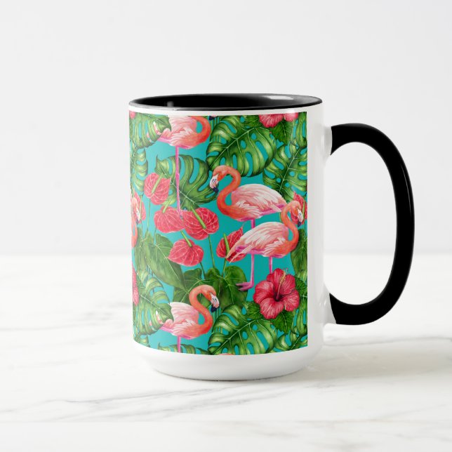 Caneca Pássaros Flamingo e aquarela de jardim tropical (Direita)