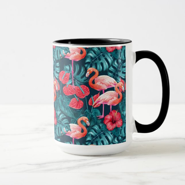 Caneca Pássaros Flamingo e aquarela de jardim tropical (Direita)