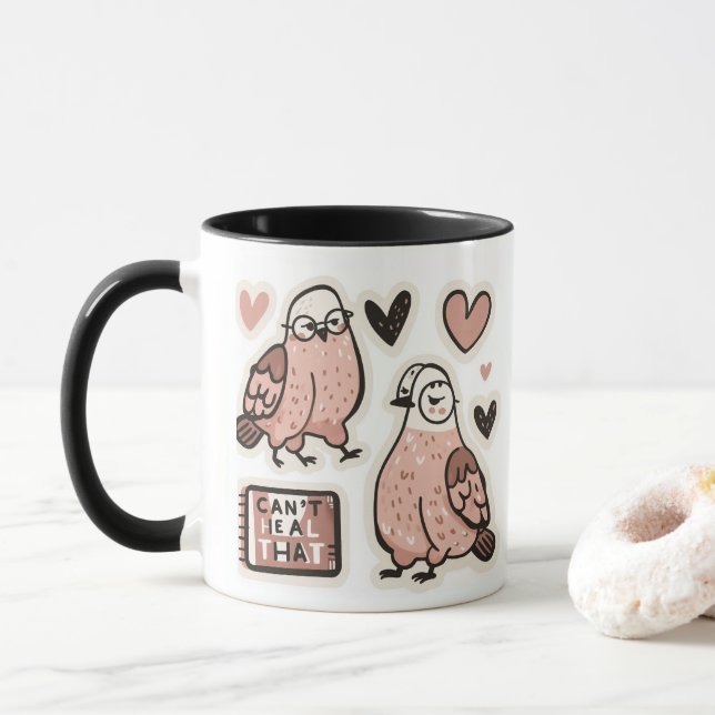 Caneca Pássaros Rosa Sassy - "Não Consigo Curar Isso" (Com Donut)