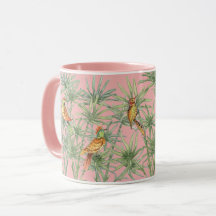 Pássaros Tropicais Rosa Bambu Chinoiserie Bonito