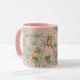 Caneca Pássaros Tropicais Rosa Bambu Chinoiserie Bonito