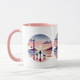 Caneca Passeio ao Pôr do Sol no Farol Cena Costeira