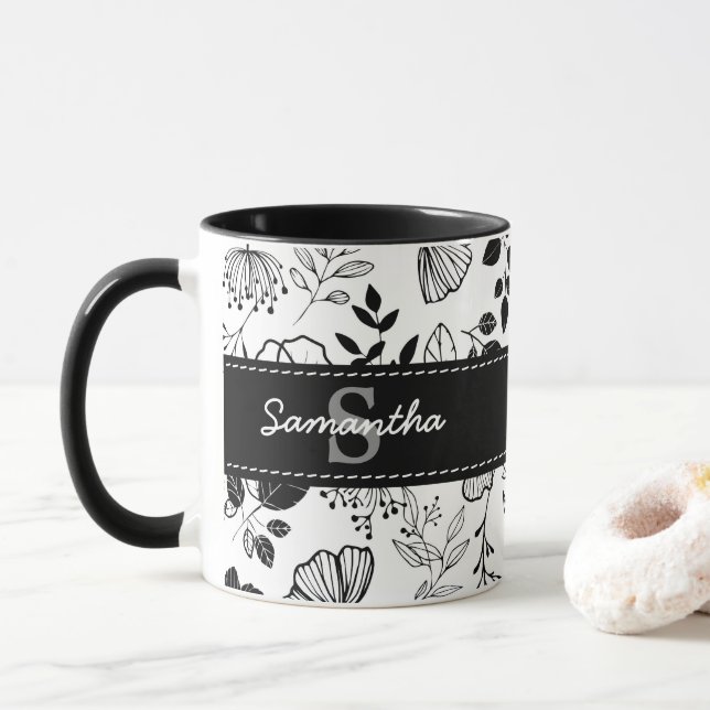 Caneca Pasta de flores pretas de tinta (Com Donut)