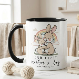 Caneca Pastel Bunny Mom Baby First Mothers Day Love Art