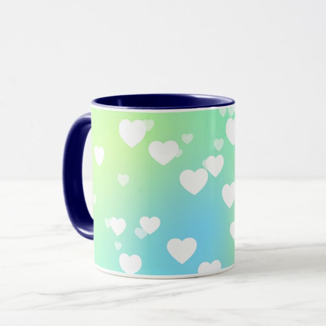Caneca Pastel coração dois cafés e chá tontos (Frente Esquerda)
