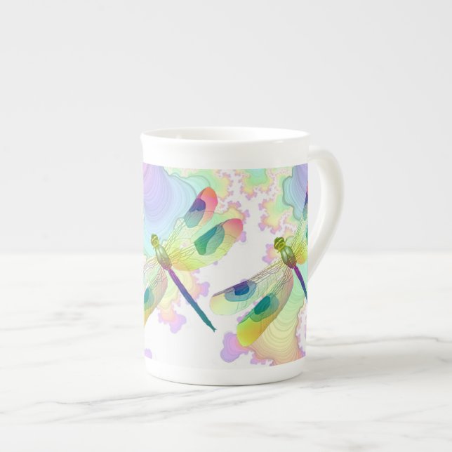 Caneca Pastel de China de osso das libélulas (Frente Esquerda)