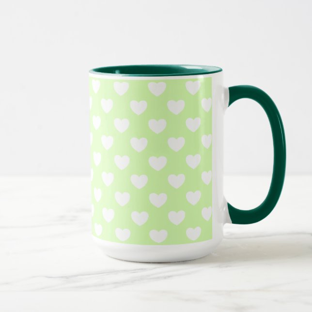 Caneca Pastel De Corações Verde E Branco (Direita)
