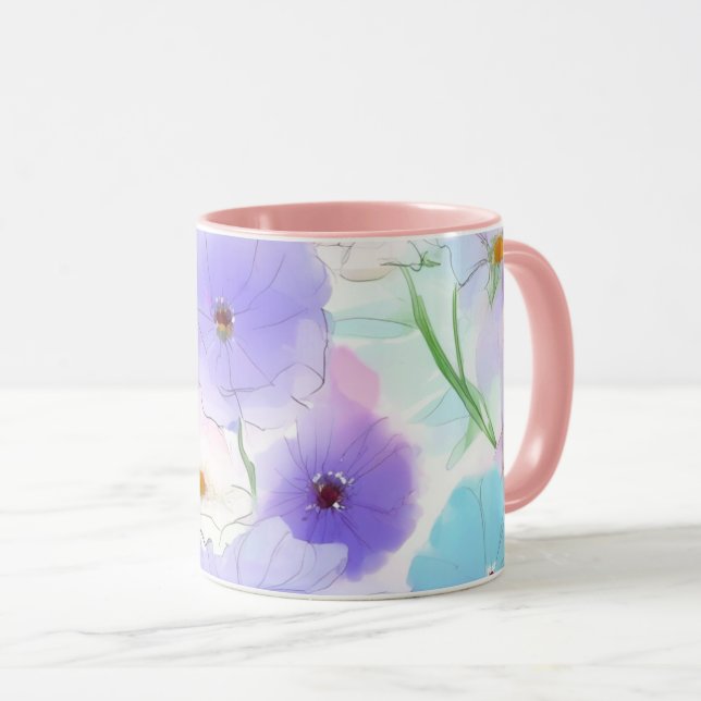 Caneca Pastel Floral Aquarela Combo (Frente Esquerda)