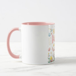 Caneca Pastel Floral Felz pascoa Bunny e Pintinhos