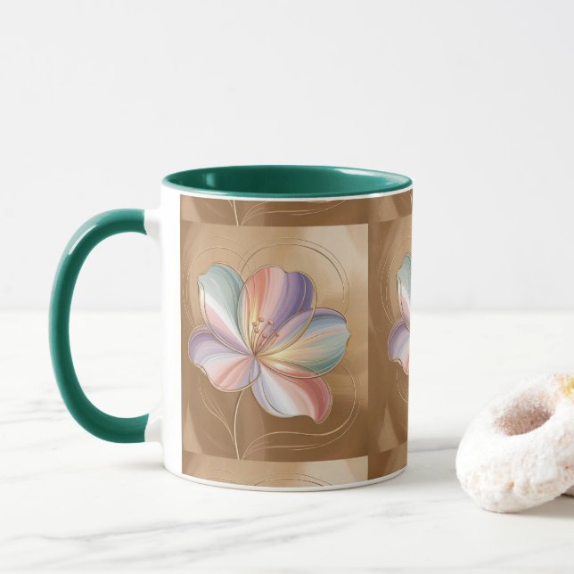 Caneca Pastel Flores Douradas (Com Donut)
