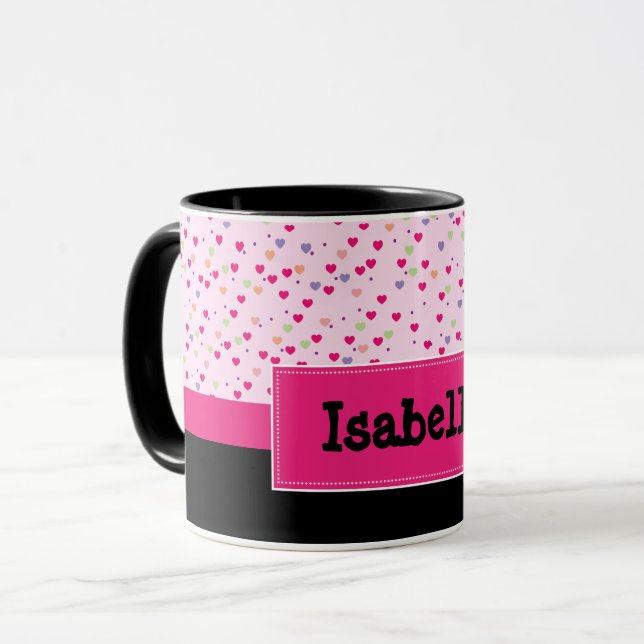 Caneca Pastel Hearts em rosa personalizado (Frente Esquerda)