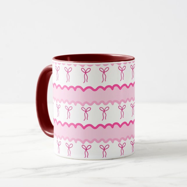 Caneca Pastel Pink Bow Seamless Pattern – Cute Aesthetic  (Frente Esquerda)