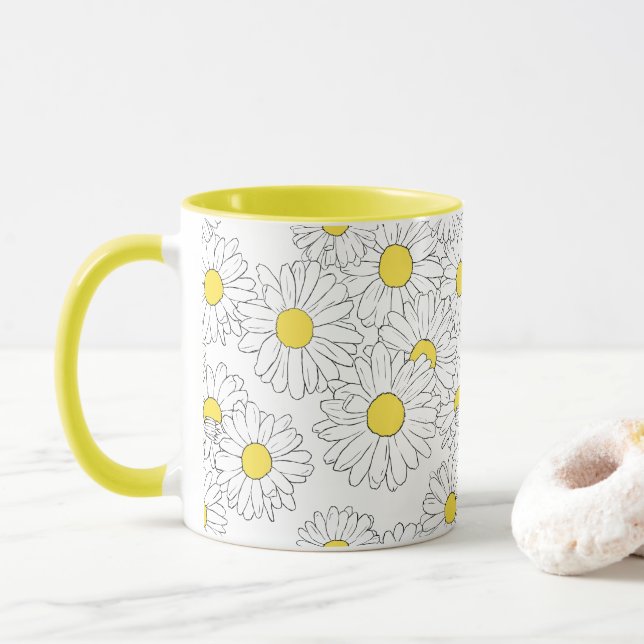 Caneca Pastel primavera moderna margarida amarela (Com Donut)