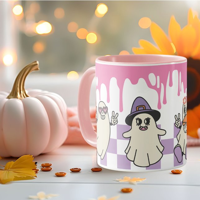 Caneca Pastel retro Ghost Crew Feliz Halloween (Pastel retro Ghost Crew girly Happy Halloween Mug)
