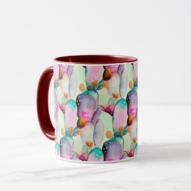 Caneca Pastel Watercolor Cactus Flowers Deserto (Frente Esquerda)