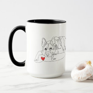 Caneca Pastor Alemão com Linha de Arte de Bola com Nome