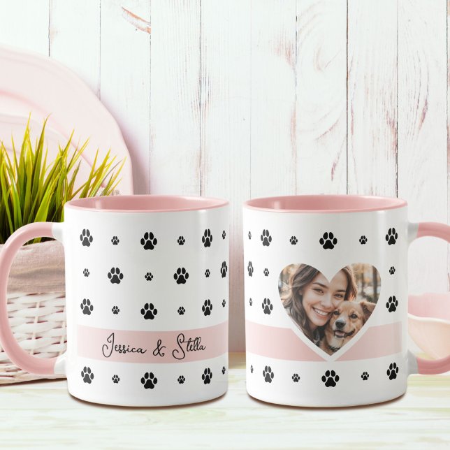 Caneca Pata de Cachorro Foto Rosa e Cama de Texto (Criador carregado)