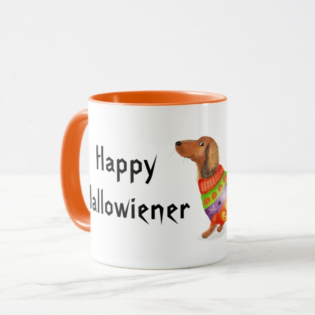 Caneca Pata feliz do Hallowiener Dachshund Halloween (Frente Esquerda)
