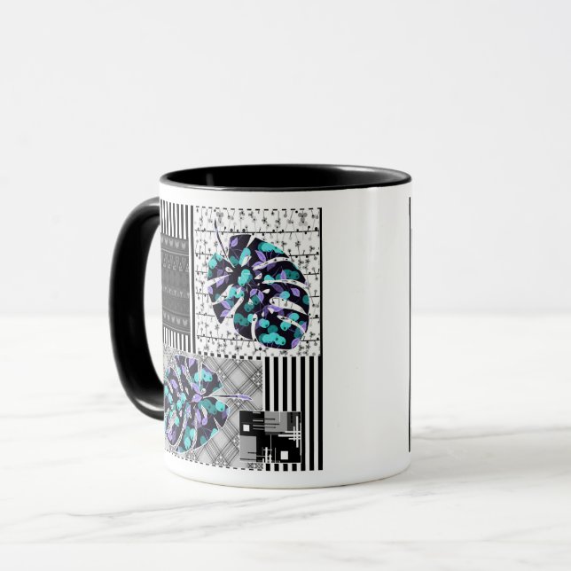 Caneca Patchwork abstrato de retalhos em quilting  (Frente Esquerda)