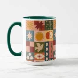 Caneca Patchwork celestial boêmica com símbolos místicos
