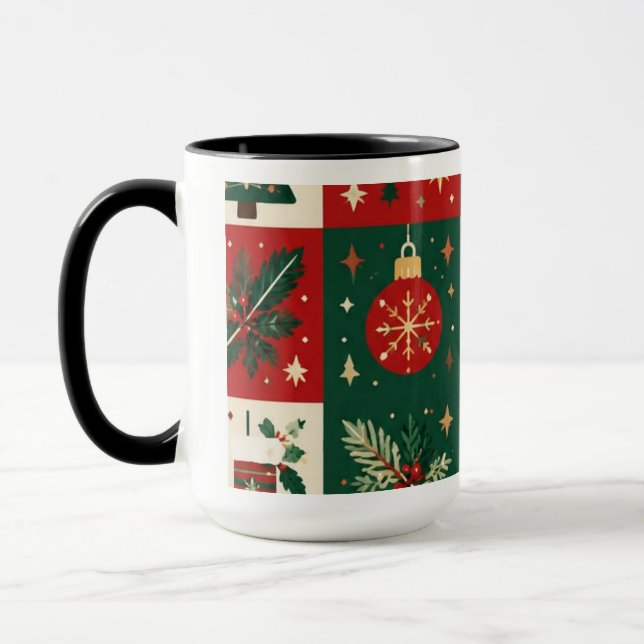Caneca Patchwork Clássico de Natal Festivo (Esquerda)