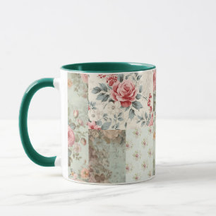 Caneca Patchwork do Pastel Green Florals do Chique Vintag
