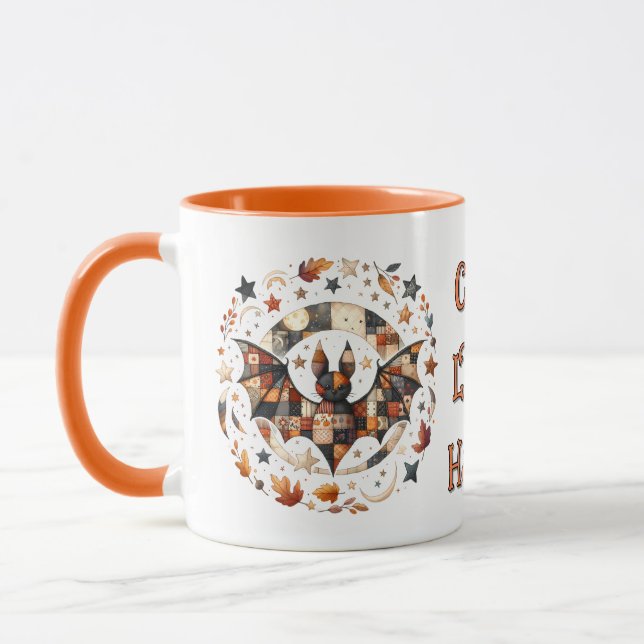 Caneca Patchwork Halloween Bat nas Colunas do Outono (Esquerda)