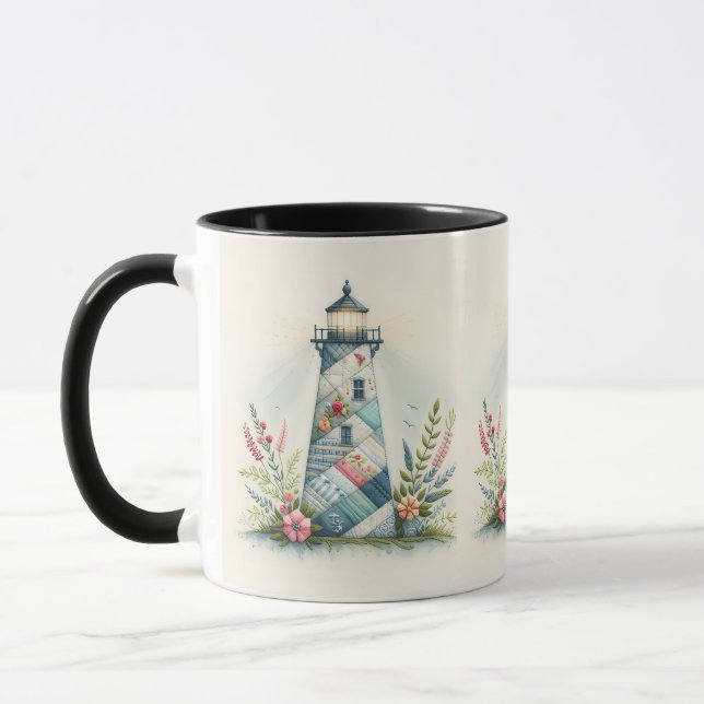 Caneca Patchwork Lighthouse Coastal Floral Scene (Esquerda)