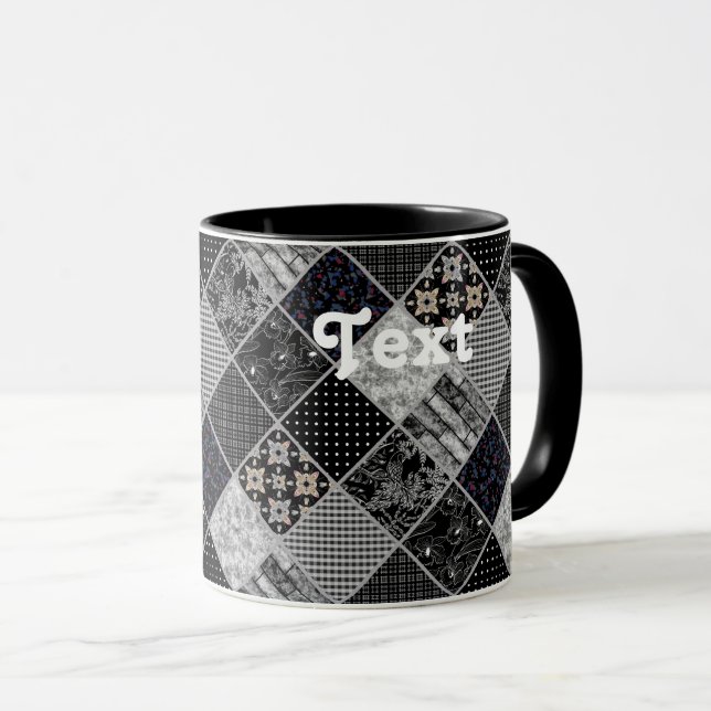 Caneca Patchwork monochrom preto cinza branca patchwork q (Frente Esquerda)