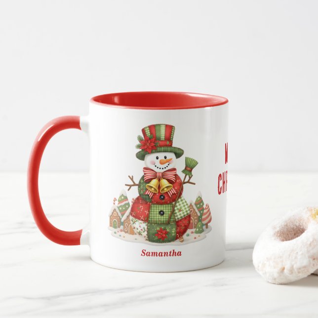 Caneca Patchwork Snowman Christmas (Com Donut)