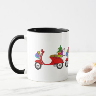 Caneca Patinete de Natal desenhado à mão com presentes Co