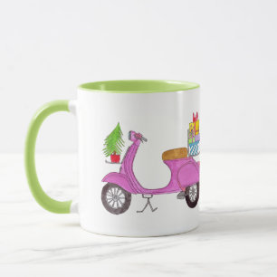 Caneca Patinete de Natal desenhado à mão com presentes Co