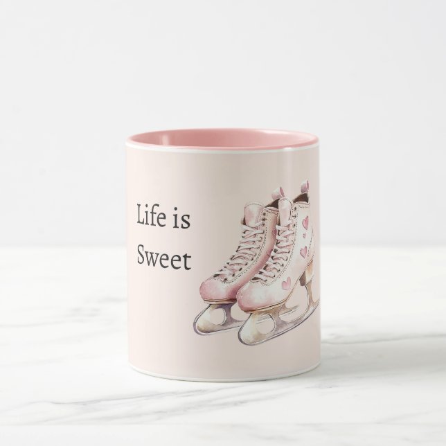 Caneca Patins de Gelo Corações Rosa Brancos A Vida é Doce (Centro)